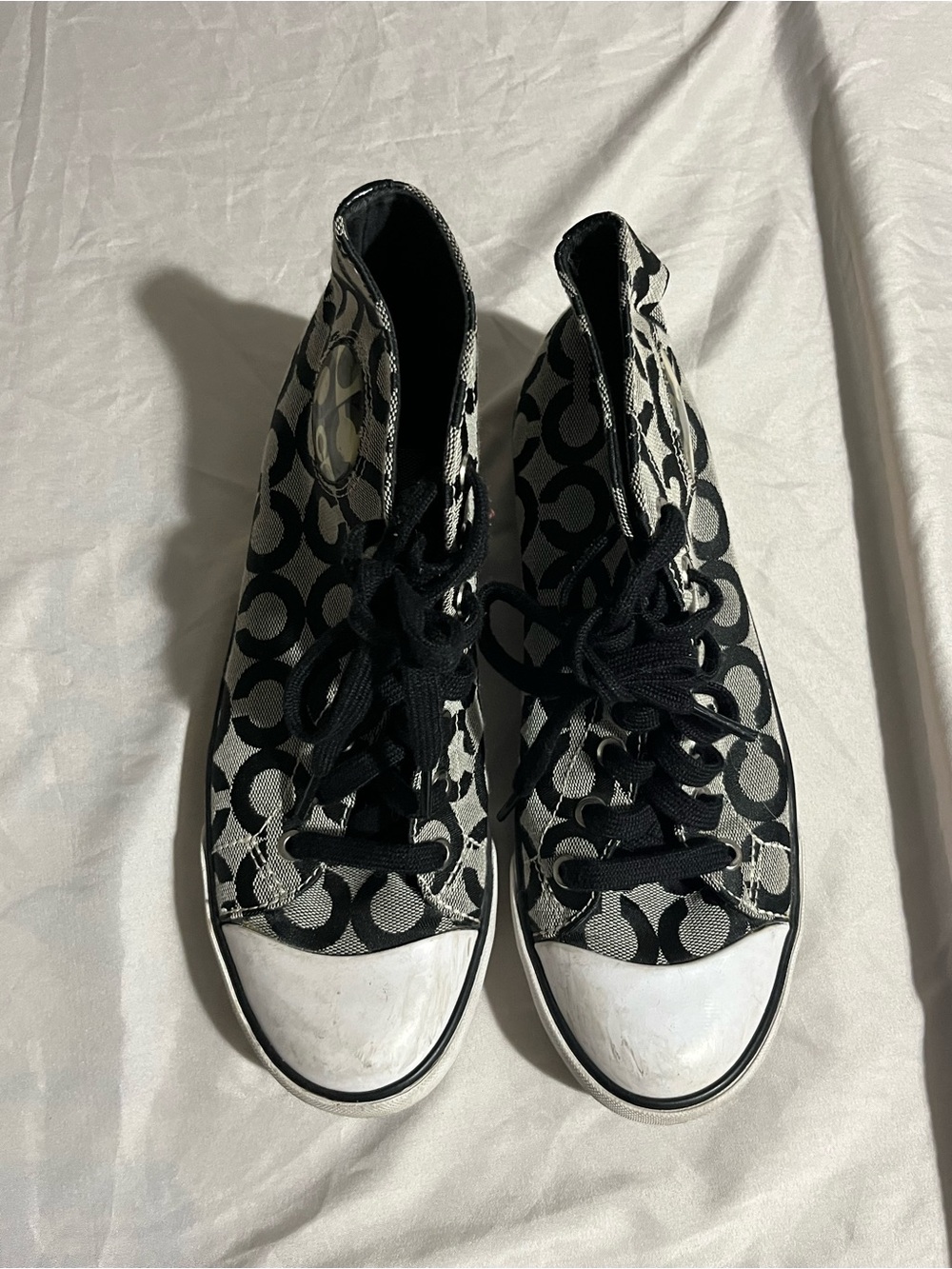 Coach Black Signature Logo High-Top Sneakers Womens Size 8.5 - Picture 2 of 7